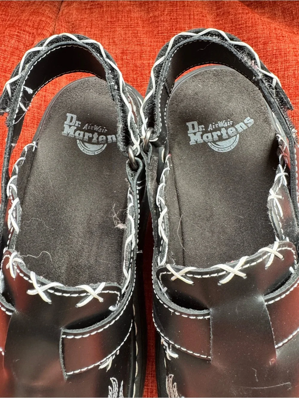 Dr. Martens Black Leather Buckle Slip-On Loafers with White Stitch Detail - Picture 10 of 16